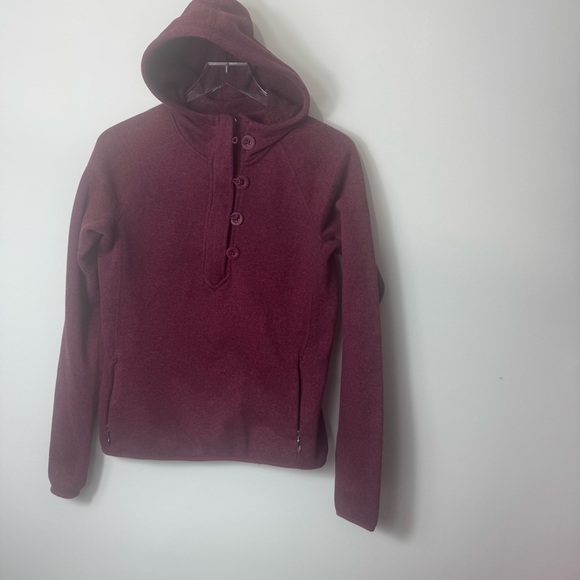 The North Face Tops - The North Face Womens Medium Maroon Half Zip Button Hooded Knit Pullover 2144